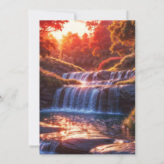 Serene Waterfall at Sunset Vertical Poster 招待状