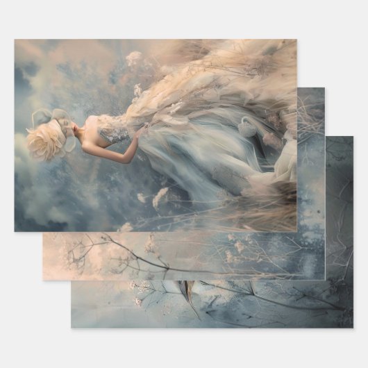 Serene Whispers Ethereal Bird Portrait Botanical ラッピングペーパーシート (セット)
