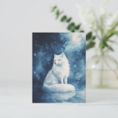 Serene White Fox Under Starry Midnight Sky ポストカード (スタンド正面)