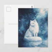Serene White Fox Under Starry Midnight Sky ポストカード (正面/裏面)