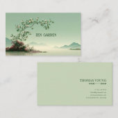 Serene White Rose Bloom Misty Mountain Lake Zen 名刺 (正面/裏面)