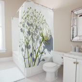 Serene White Rose Floral Art シャワーカーテン (インサイチュ)