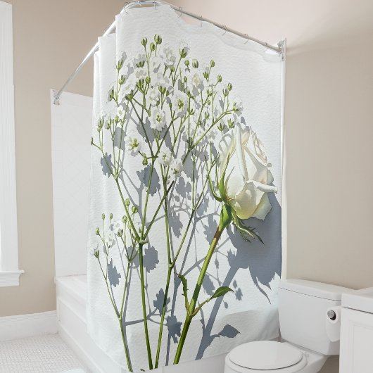 Serene White Rose Floral Art シャワーカーテン