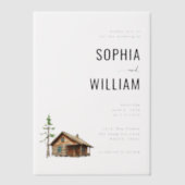 Serene White Rustic Cabin ベラム紙招待状 (正面)