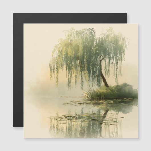 Serene Willow Tree Reflection Nature Art (1) (正面/裏面)