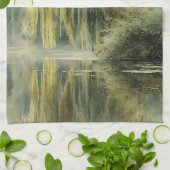 Serene Willow Tree Reflection Nature Art (10) キッチンタオル (折り畳み)