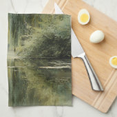 Serene Willow Tree Reflection Nature Art (10) キッチンタオル (四つ折り)