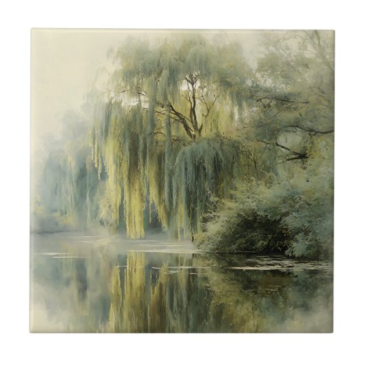 Serene Willow Tree Reflection Nature Art (10) タイル (正面)