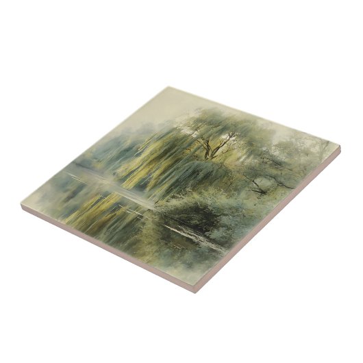 Serene Willow Tree Reflection Nature Art (10) タイル (側面)