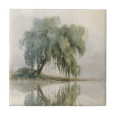 Serene Willow Tree Reflection Nature Art (10) タイル (正面)