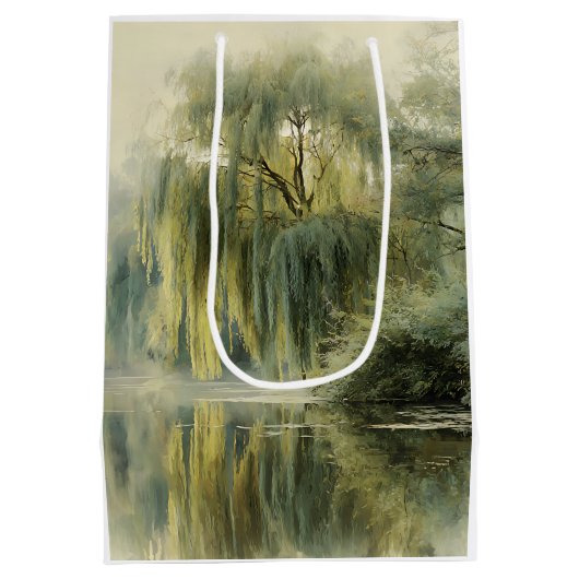 Serene Willow Tree Reflection Nature Art (10) ミディアムペーパーバッグ (裏面)