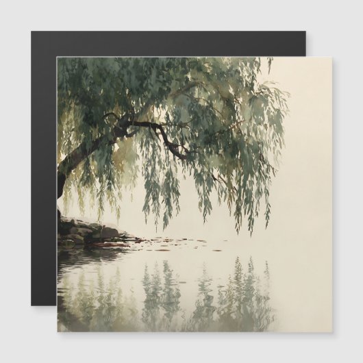 Serene Willow Tree Reflection Nature Art (11) (正面/裏面)