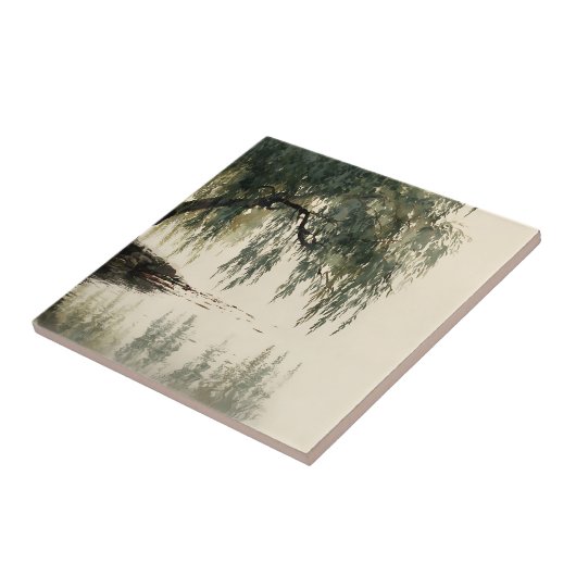 Serene Willow Tree Reflection Nature Art (11) タイル (側面)