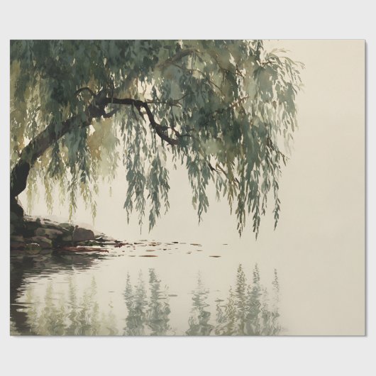 Serene Willow Tree Reflection Nature Art (11) ラッピングペーパー (フラット)
