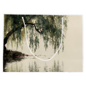 Serene Willow Tree Reflection Nature Art (11) ラージペーパーバッグ (裏面)
