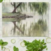 Serene Willow Tree Reflection Nature Art (12) キッチンタオル (折り畳み)