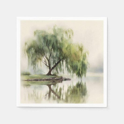 Serene Willow Tree Reflection Nature Art (12) スタンダードカクテルナプキン (正面)