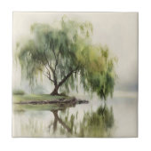 Serene Willow Tree Reflection Nature Art (12) タイル (正面)