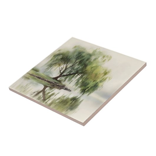 Serene Willow Tree Reflection Nature Art (12) タイル (側面)