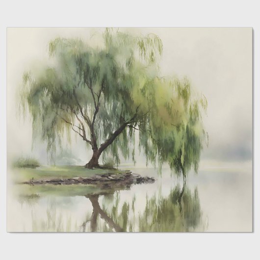 Serene Willow Tree Reflection Nature Art (12) ラッピングペーパー (フラット)
