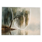 Serene Willow Tree Reflection Nature Art (13) ラージペーパーバッグ (裏面)