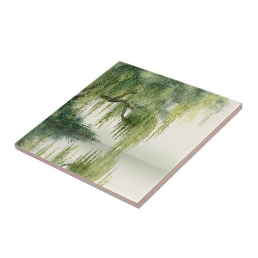 Serene Willow Tree Reflection Nature Art (14) タイル (側面)