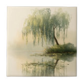 Serene Willow Tree Reflection Nature Art (1) タイル (正面)