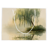 Serene Willow Tree Reflection Nature Art (1) ラージペーパーバッグ (裏面)