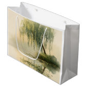 Serene Willow Tree Reflection Nature Art (1) ラージペーパーバッグ (正面アングル)