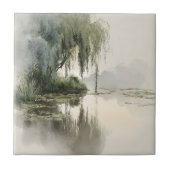 Serene Willow Tree Reflection Nature Art (2) タイル (正面)