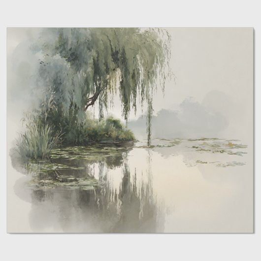 Serene Willow Tree Reflection Nature Art (2) ラッピングペーパー (フラット)