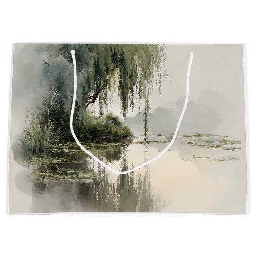 Serene Willow Tree Reflection Nature Art (2) ラージペーパーバッグ (正面)