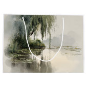 Serene Willow Tree Reflection Nature Art (2) ラージペーパーバッグ (裏面)