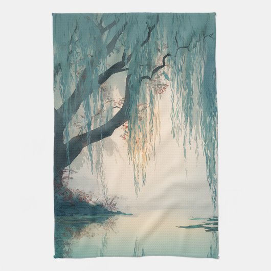 Serene Willow Tree Reflection Nature Art (3) キッチンタオル (縦)