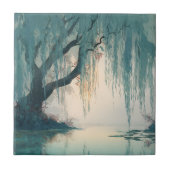 Serene Willow Tree Reflection Nature Art (3) タイル (正面)