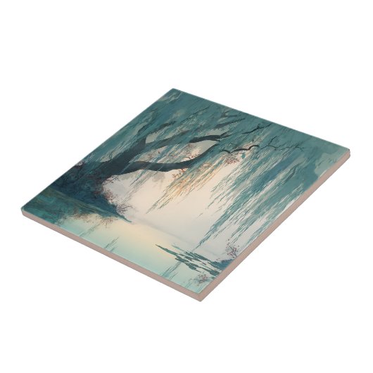 Serene Willow Tree Reflection Nature Art (3) タイル (側面)