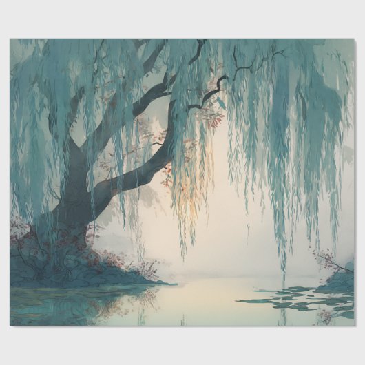 Serene Willow Tree Reflection Nature Art (3) ラッピングペーパー (フラット)