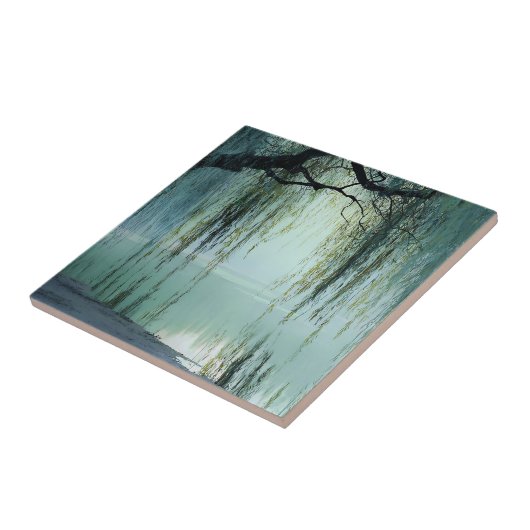 Serene Willow Tree Reflection Nature Art (4) タイル (側面)