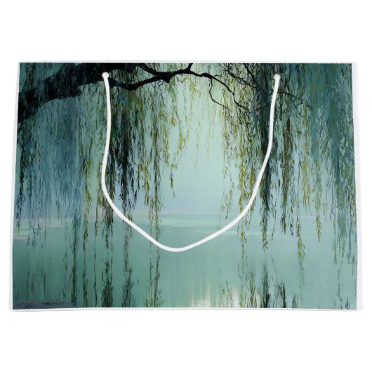 Serene Willow Tree Reflection Nature Art (4) ラージペーパーバッグ (正面)