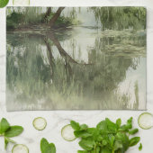 Serene Willow Tree Reflection Nature Art (5) キッチンタオル (折り畳み)