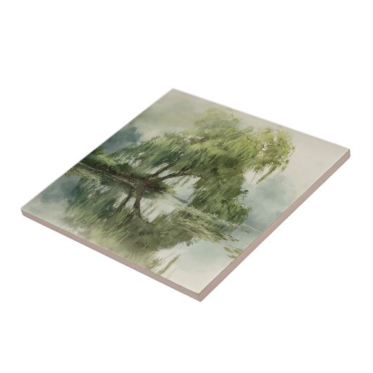 Serene Willow Tree Reflection Nature Art (5) タイル (側面)