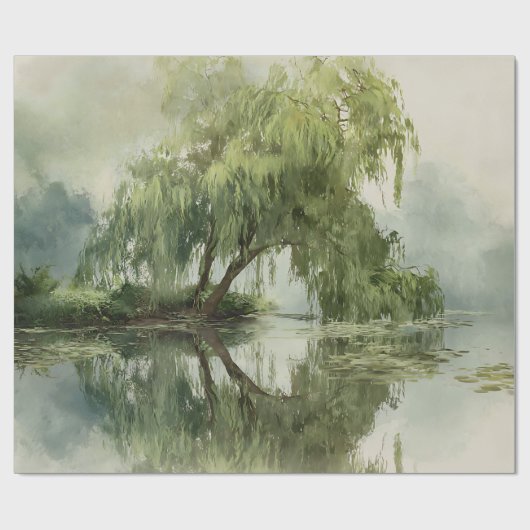 Serene Willow Tree Reflection Nature Art (5) ラッピングペーパー (フラット)