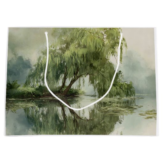 Serene Willow Tree Reflection Nature Art (5) ラージペーパーバッグ (正面)
