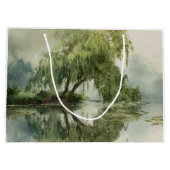 Serene Willow Tree Reflection Nature Art (5) ラージペーパーバッグ (裏面)