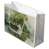 Serene Willow Tree Reflection Nature Art (5) ラージペーパーバッグ (正面アングル)