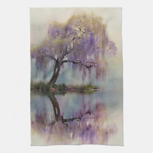 Serene Willow Tree Reflection Nature Art (6) キッチンタオル (縦)