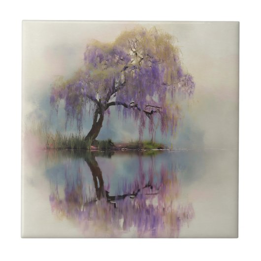 Serene Willow Tree Reflection Nature Art (6) タイル (正面)
