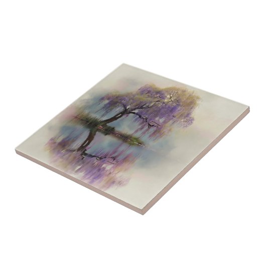 Serene Willow Tree Reflection Nature Art (6) タイル (側面)