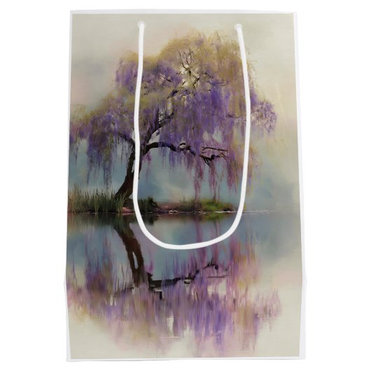 Serene Willow Tree Reflection Nature Art (6) ミディアムペーパーバッグ (裏面)