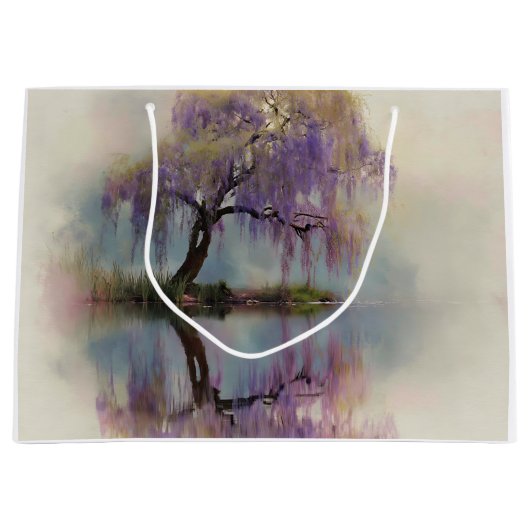 Serene Willow Tree Reflection Nature Art (6) ラージペーパーバッグ (正面)